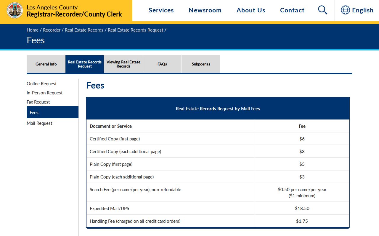 Lancaster records search and RRCC real estate copy fees