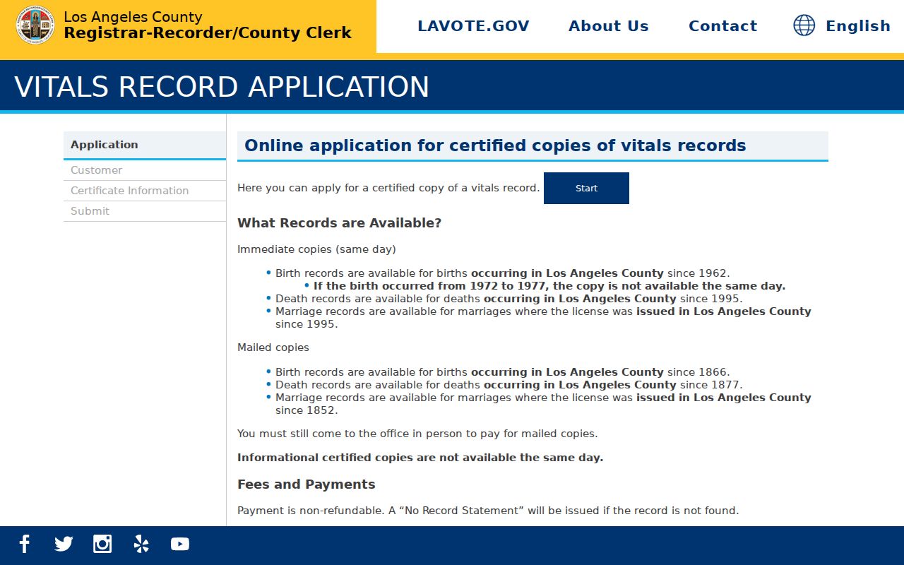 Lancaster public records application for Los Angeles County vital records