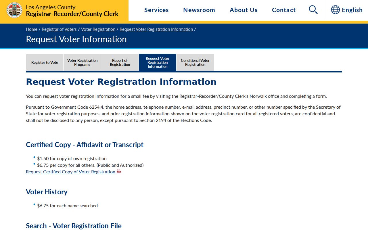 Lancaster voter registration single-name request information from RR/CC