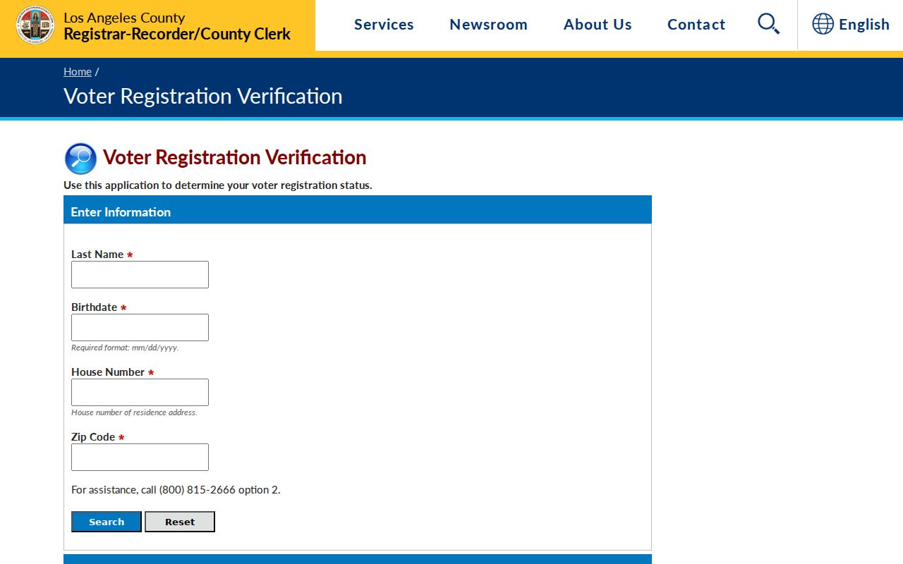 Lancaster voter registration verification screen from Los Angeles County